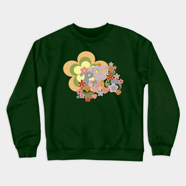 Flower Power Peace and Love Retro Design Crewneck Sweatshirt by AlondraHanley